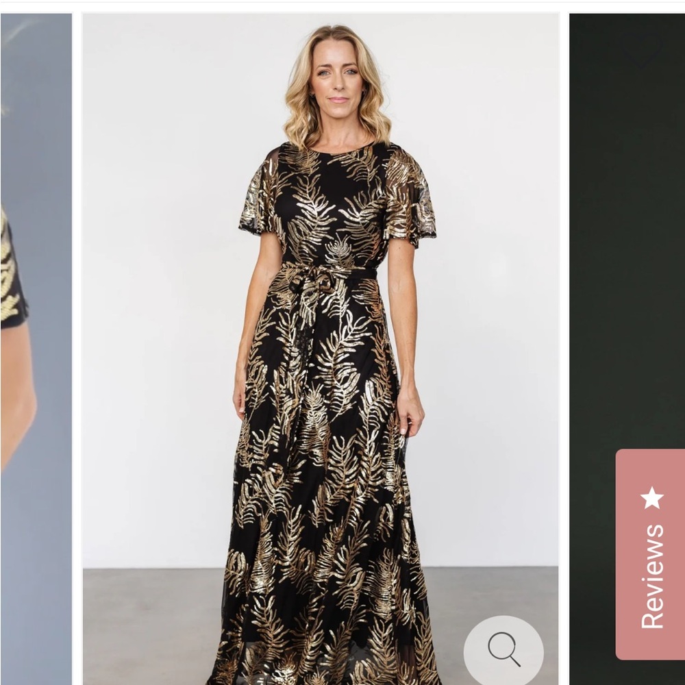 Baltic Born Black and Gold Flutter Sleeve Maxi Gown